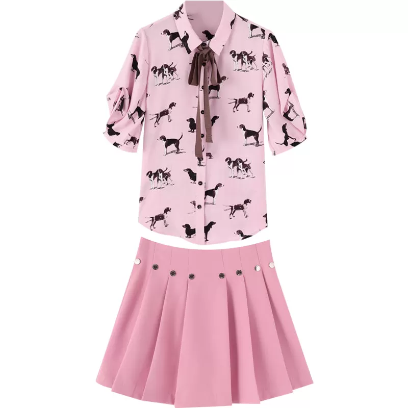 Pink Printing Blouse + Skirt Suit AD11907