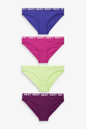 Pink/Purple/Green Bikini Cotton Rich Logo Knickers 4 Pack