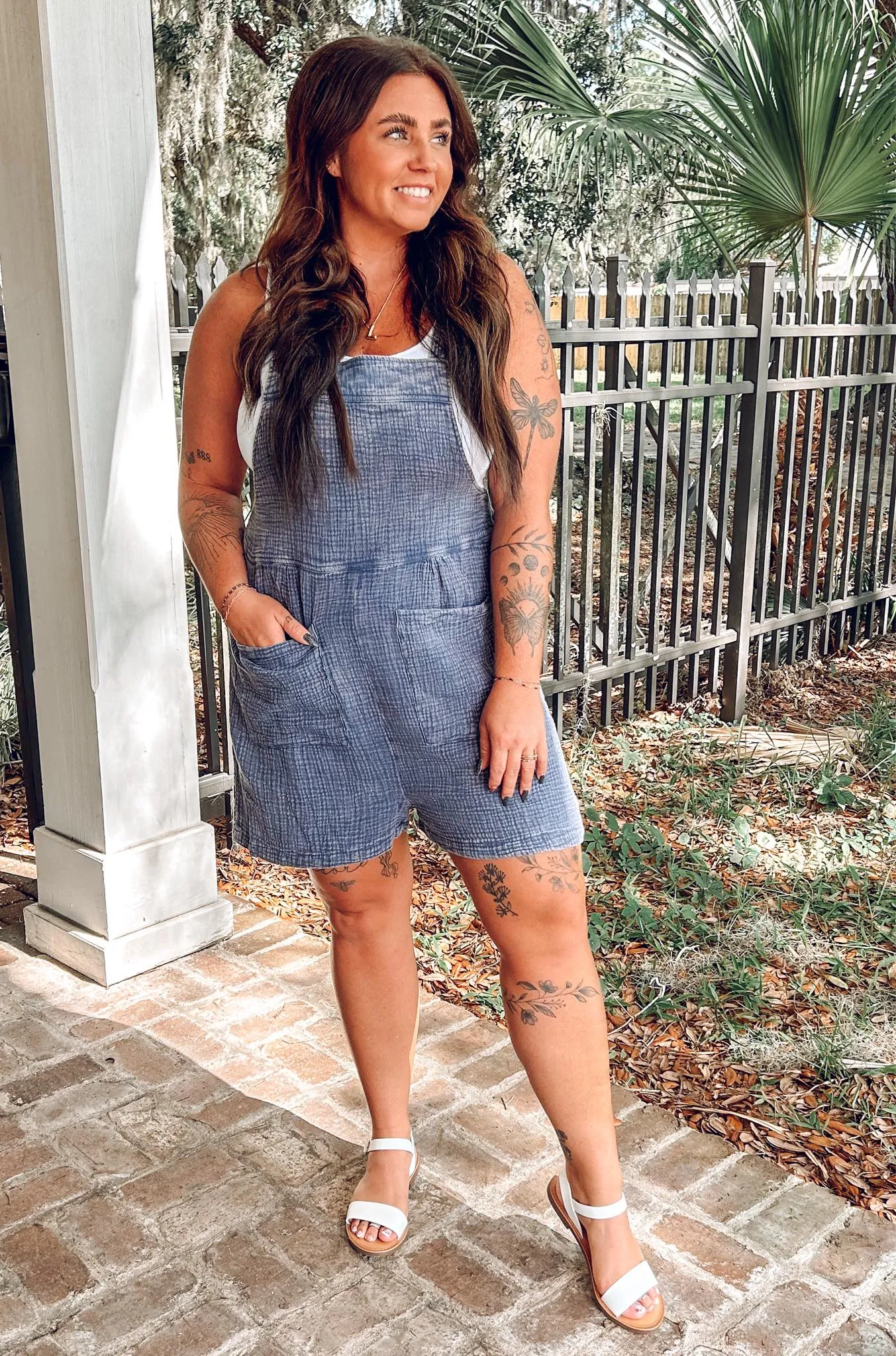 Reed Gauze Overall Romper | Denim Blue