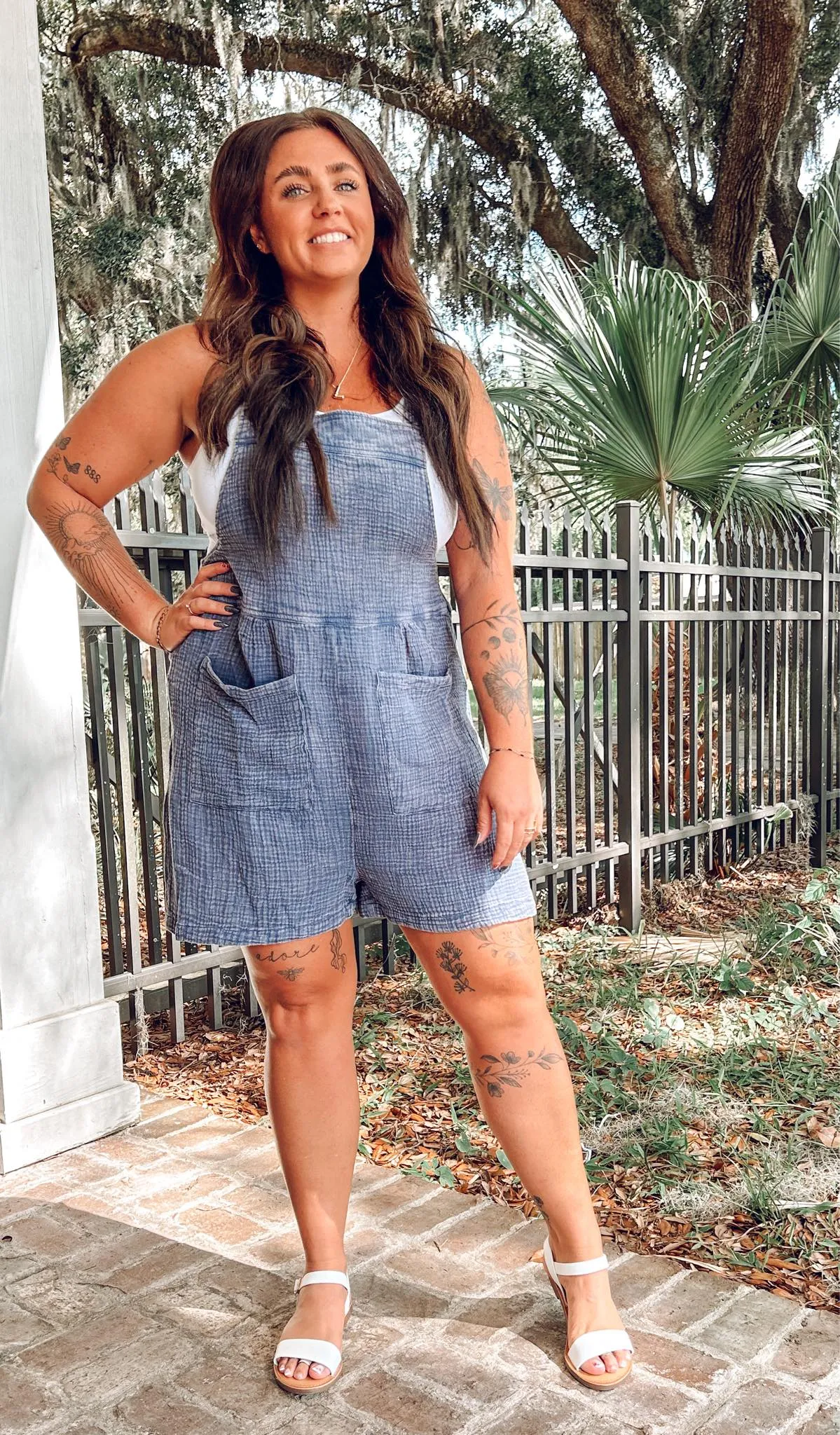 Reed Gauze Overall Romper | Denim Blue