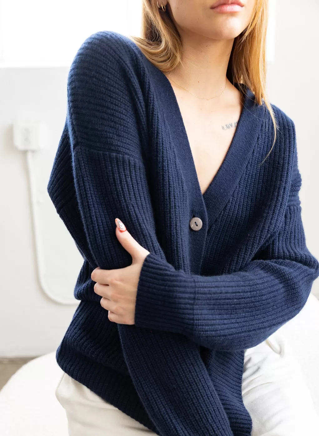 Ribbed Cashmere Oversized Cardigan Sweater in New Navy