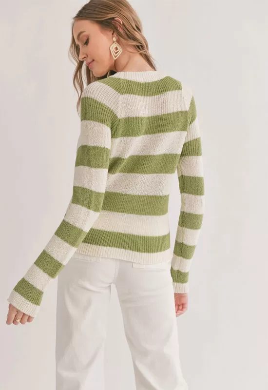 Sadie & Sage - Clem Striped Sweater Ivory Green