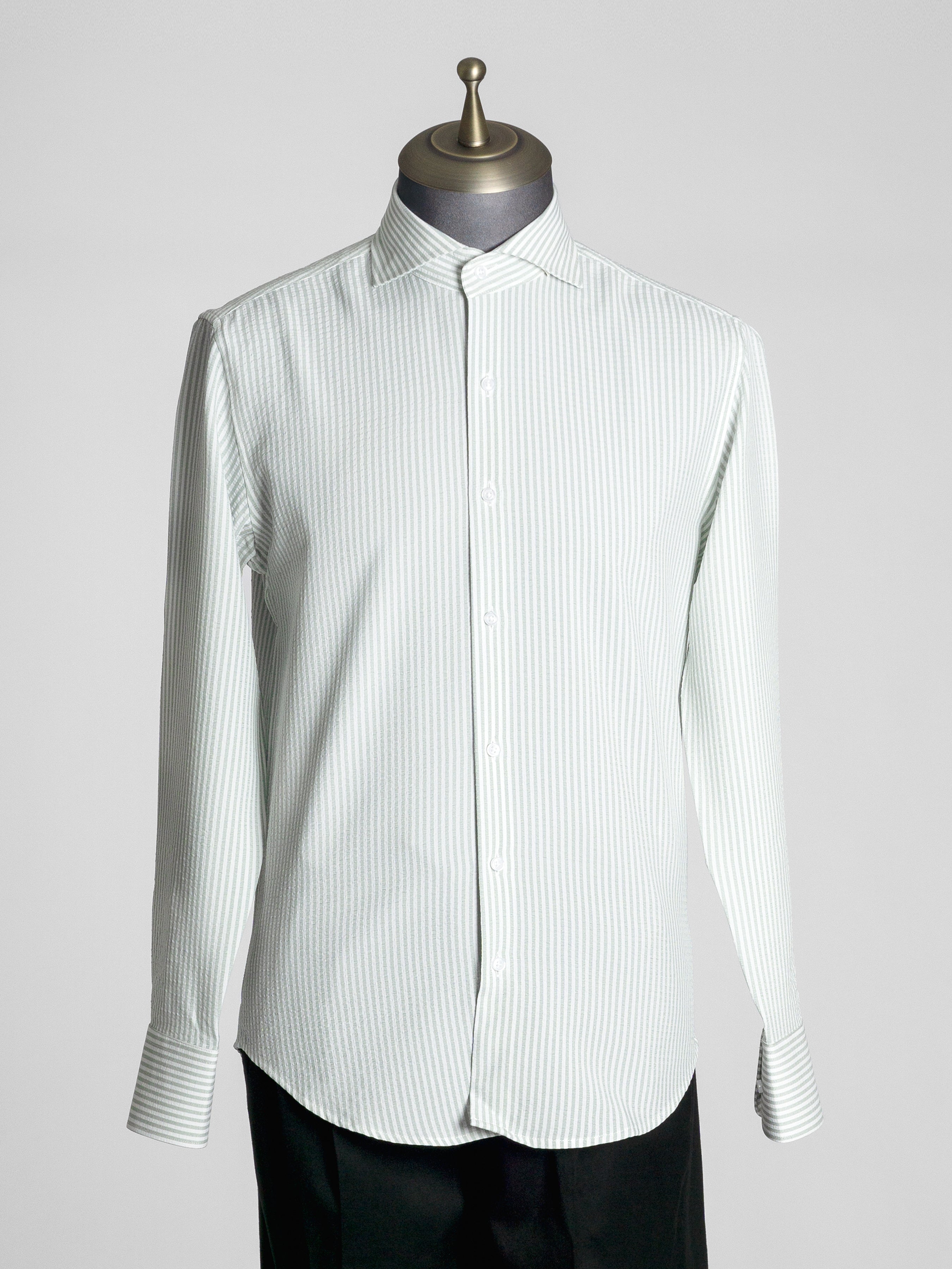 Seersucker Striped Shirt - Sage Green