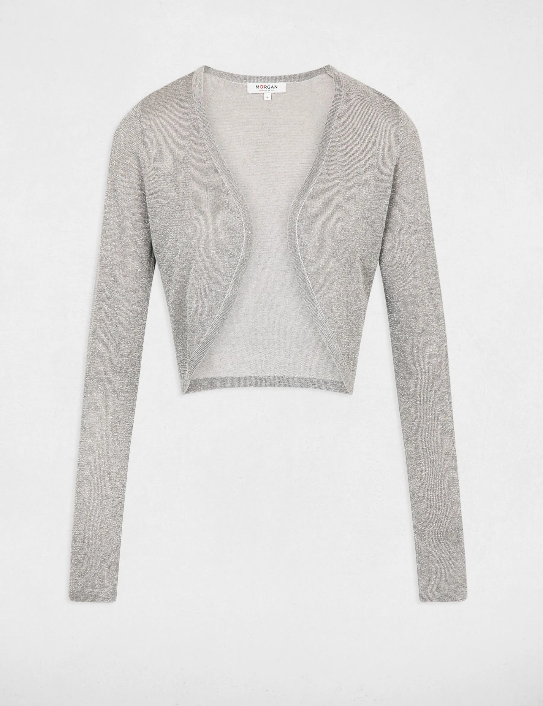 Short cardigan metallised threads light grey women