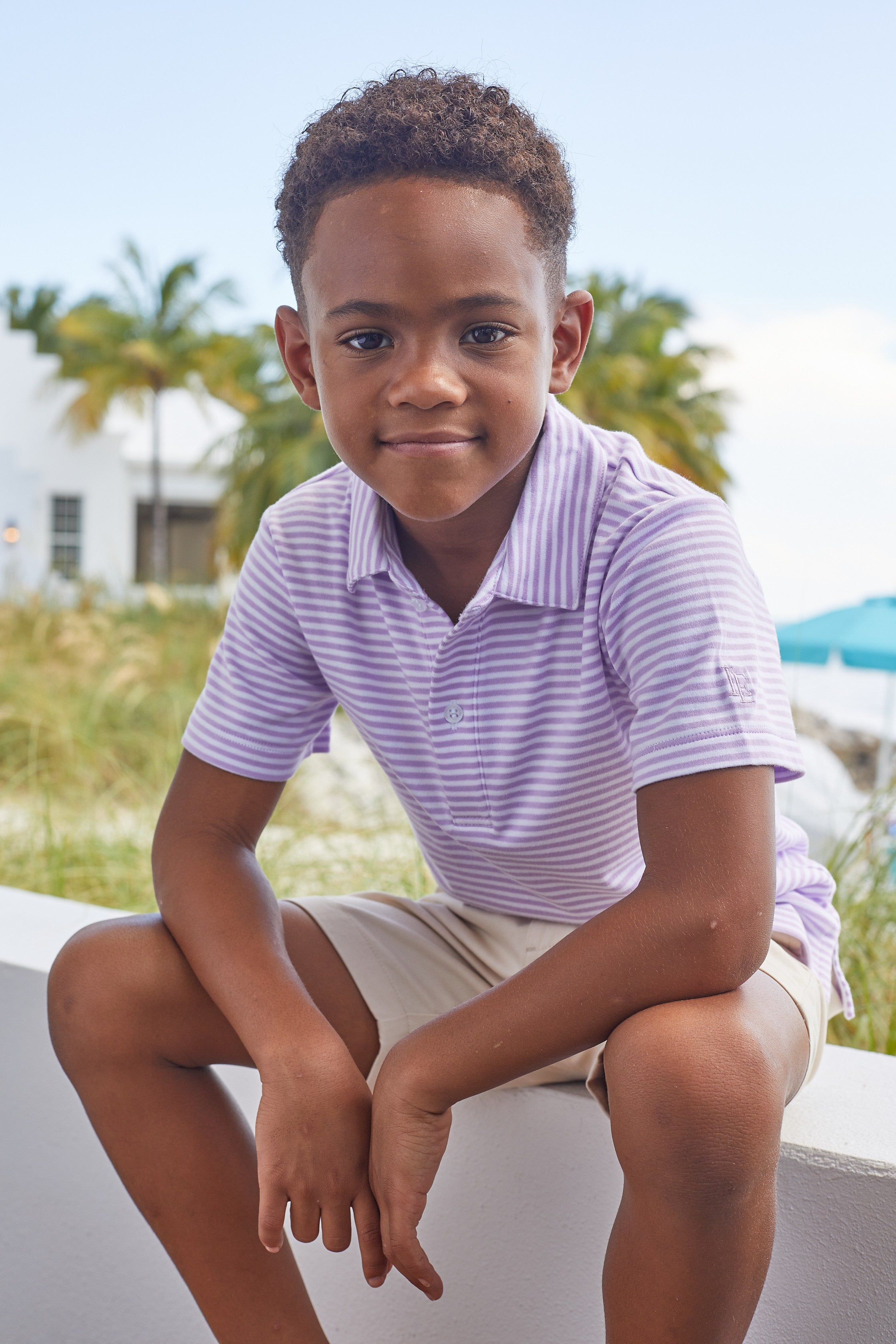 Short Sleeve Polo - Lavender Stripe