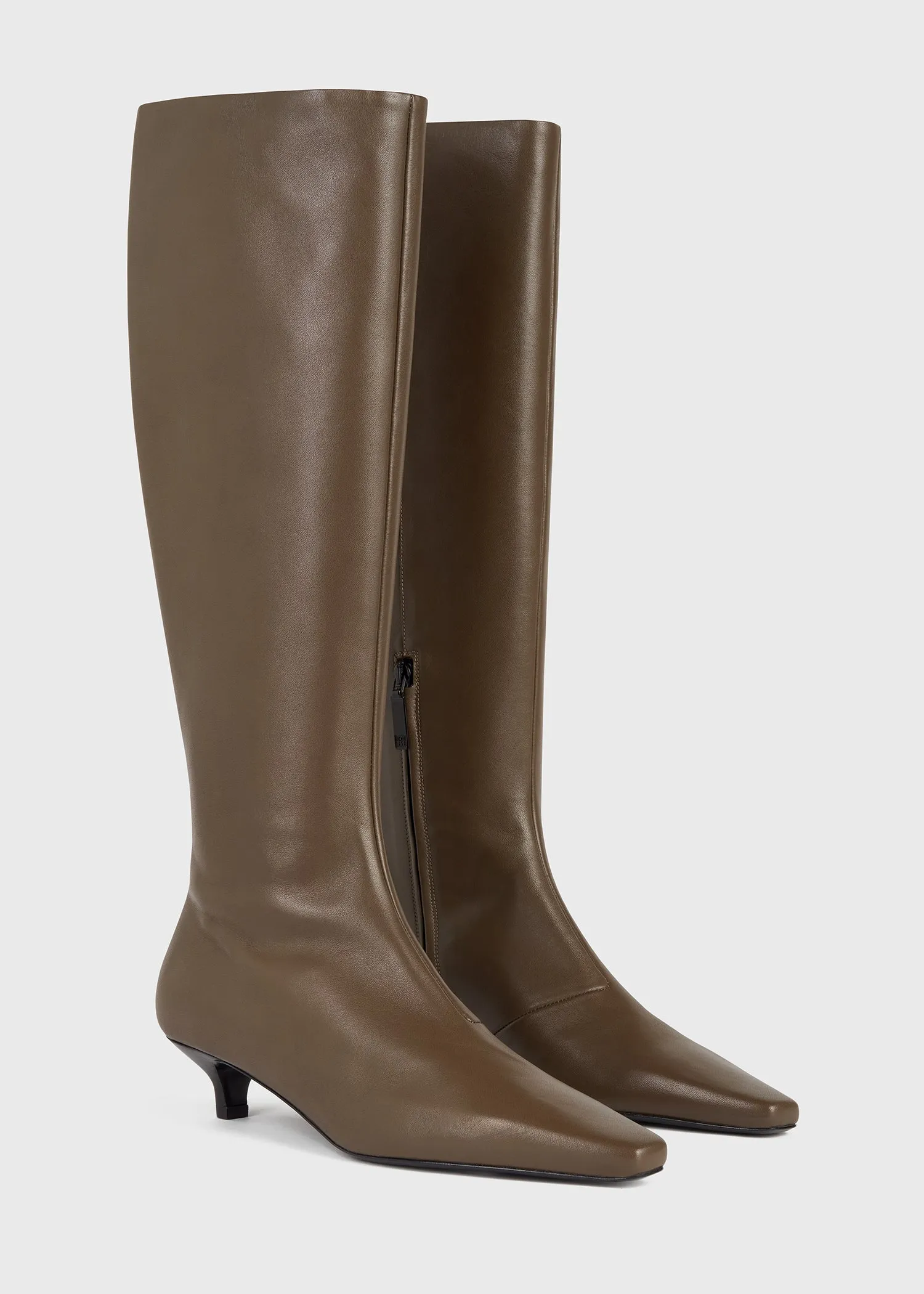 Slim leather knee-high boots ash