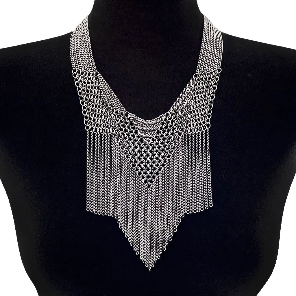 SLINKY Angled Maille & Fringe Bib Necklace