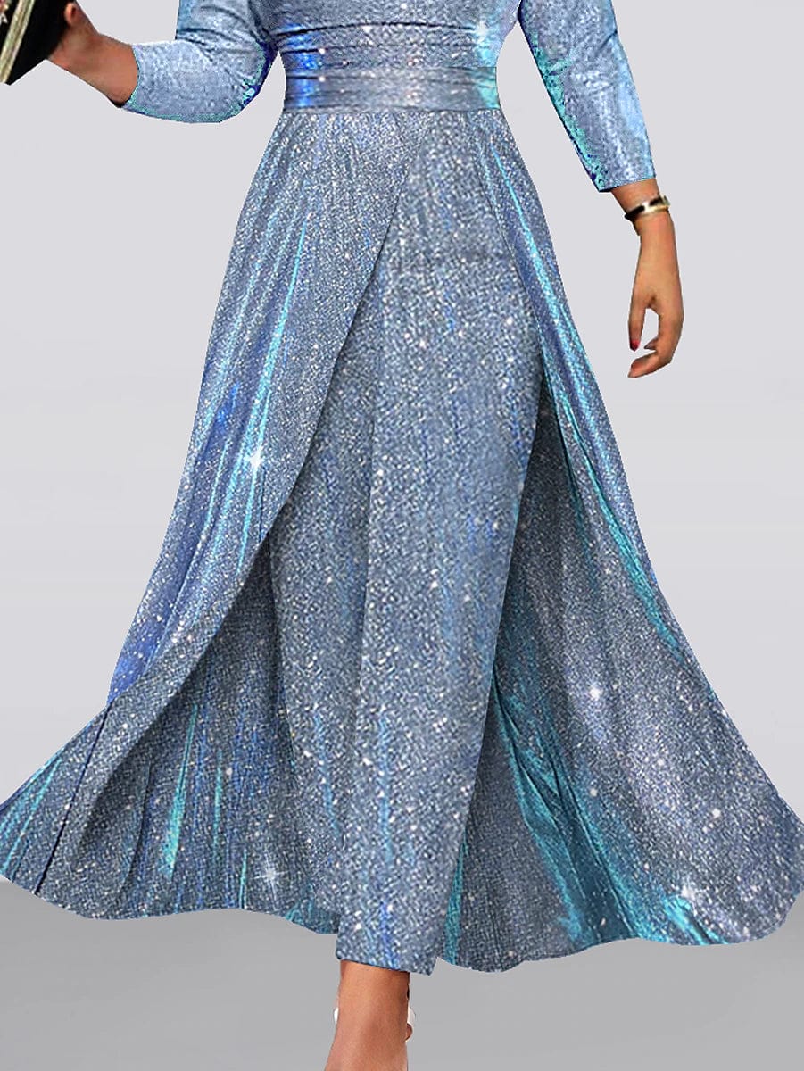 Sparkling Blue V-Neck Jumpsuit for Women - Elegant and Versatile