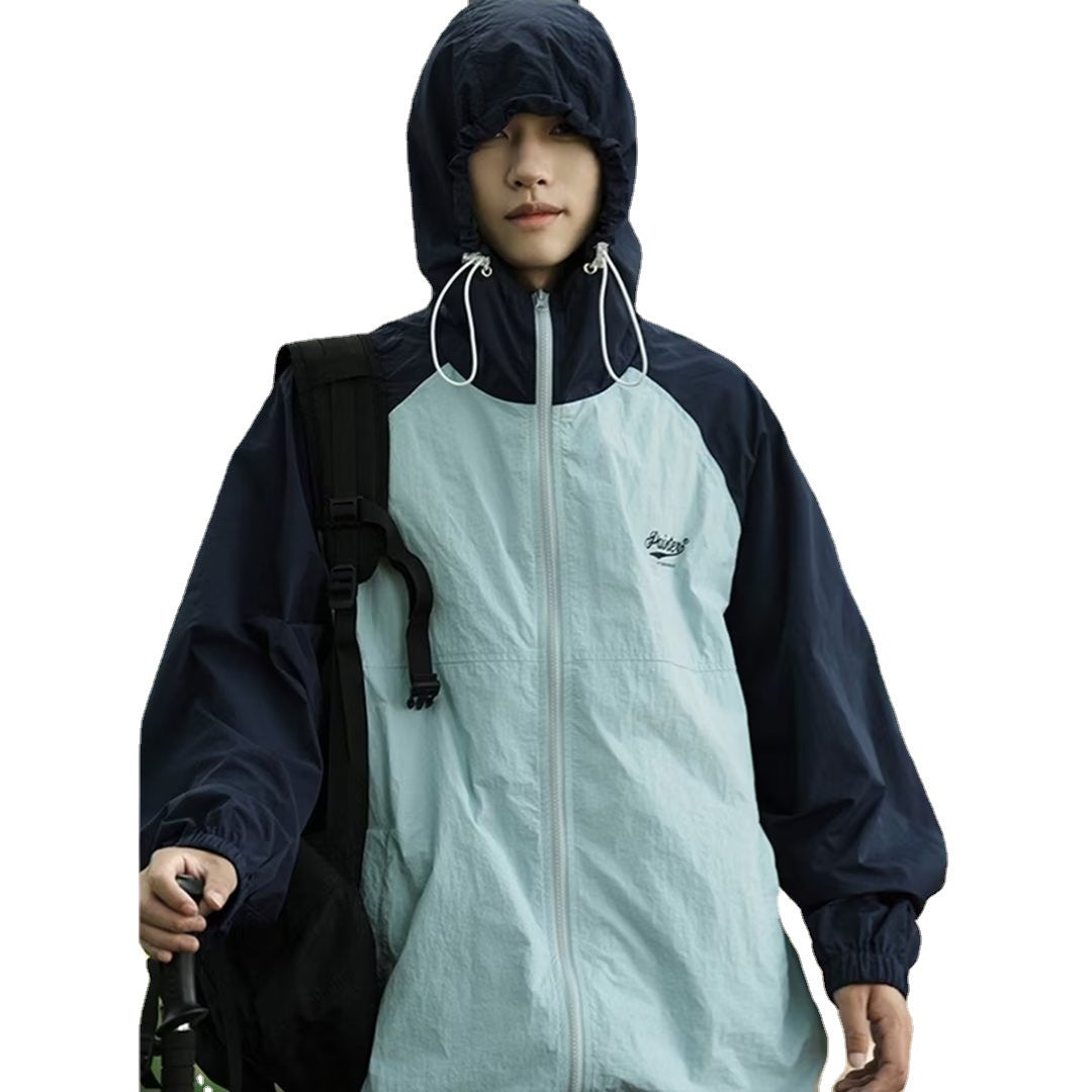 Sun protection summer thin retro contrasting color hooded jacket