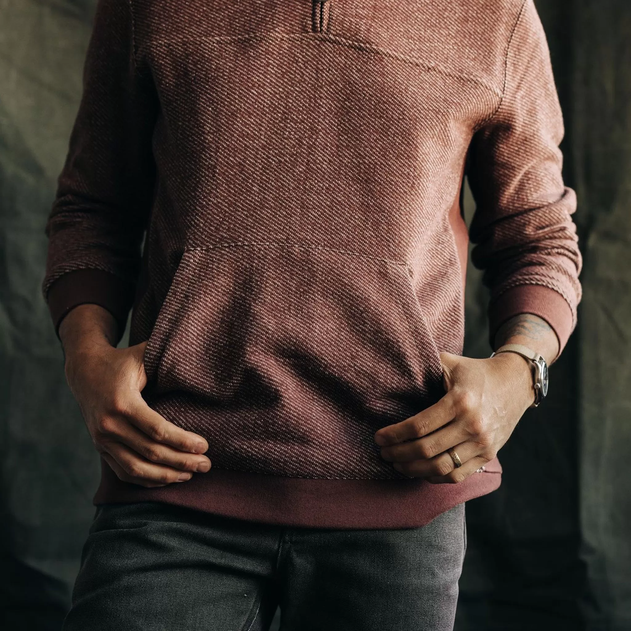 The Briggs Pullover in Merlot French Terry Twill Knit