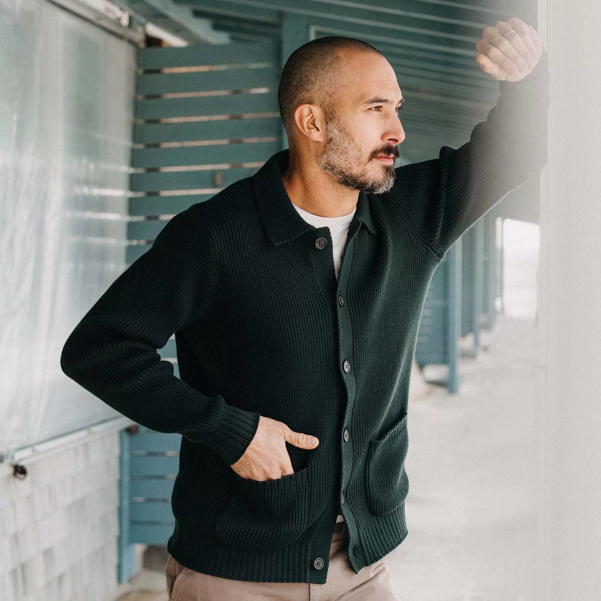 The Harbor Sweater Jacket in Black Pine Heather