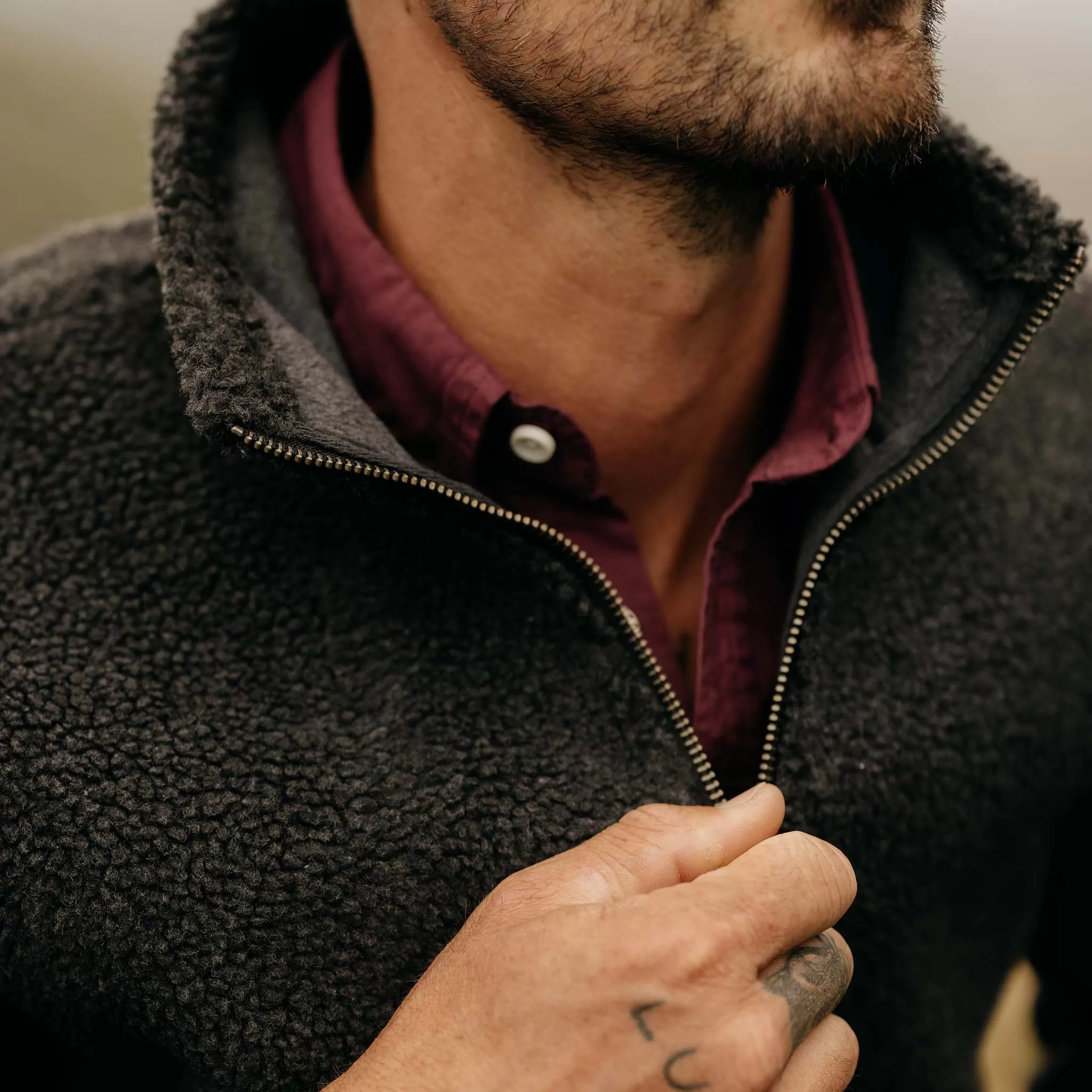 The Nomad Pullover in Charcoal Heather Sherpa