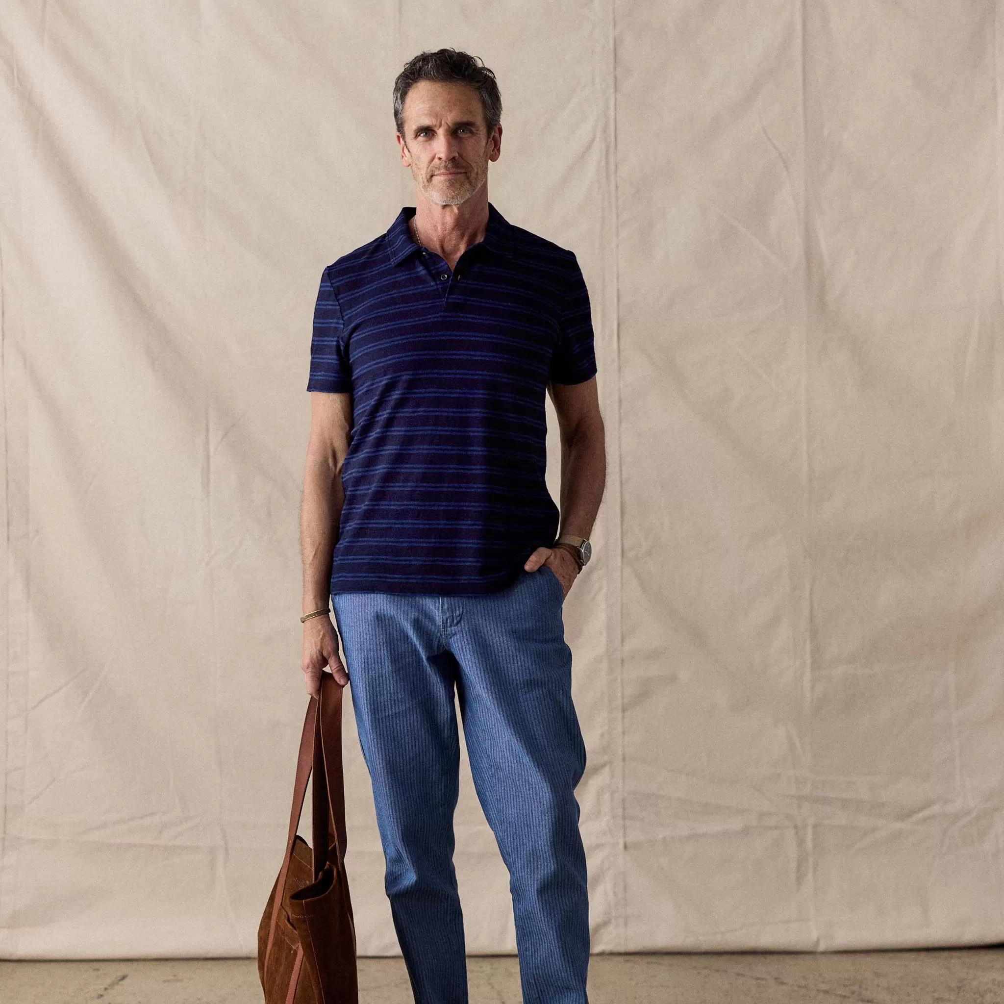 The Organic Cotton Polo in Rinsed Indigo Stripe