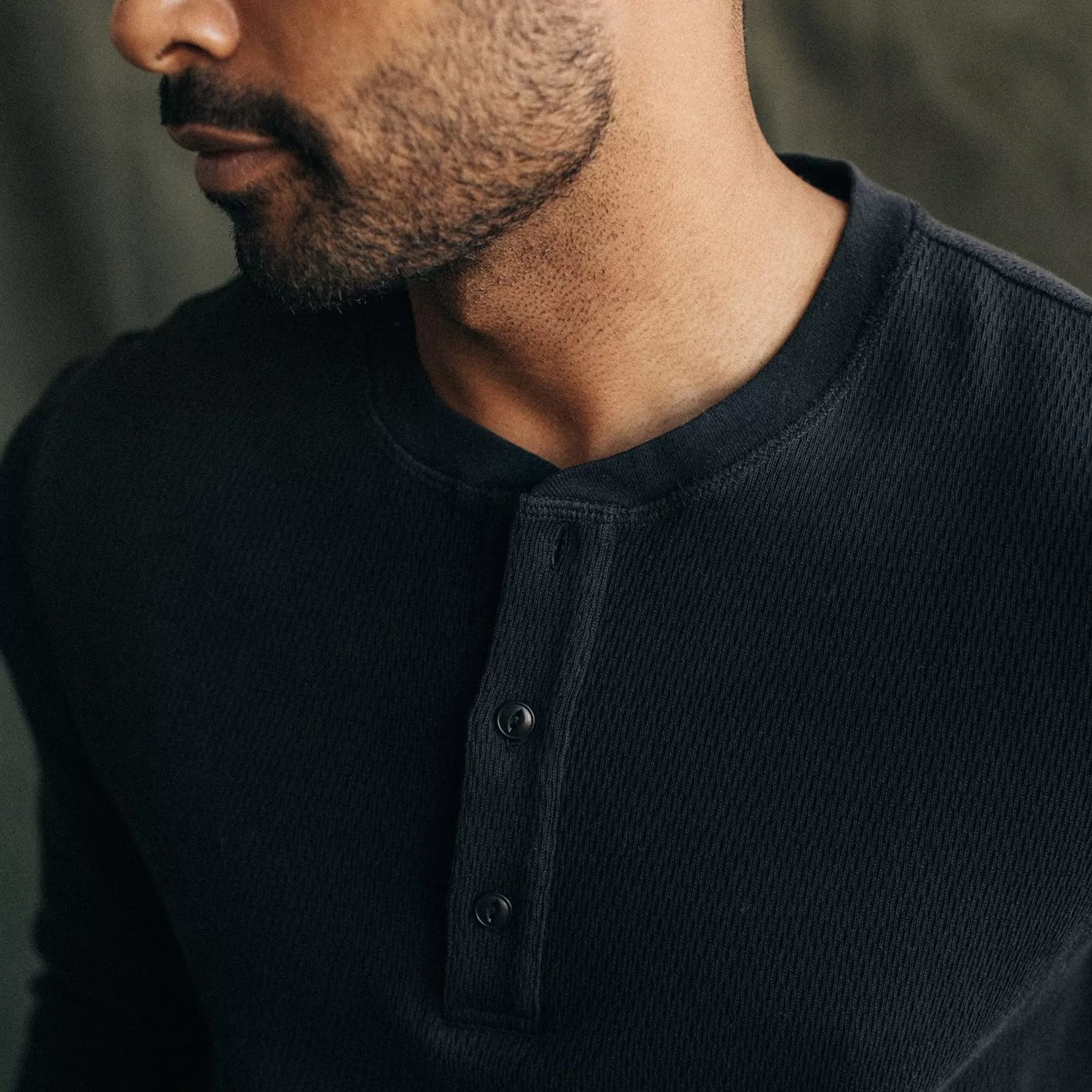 The Organic Cotton Waffle Henley in Coal