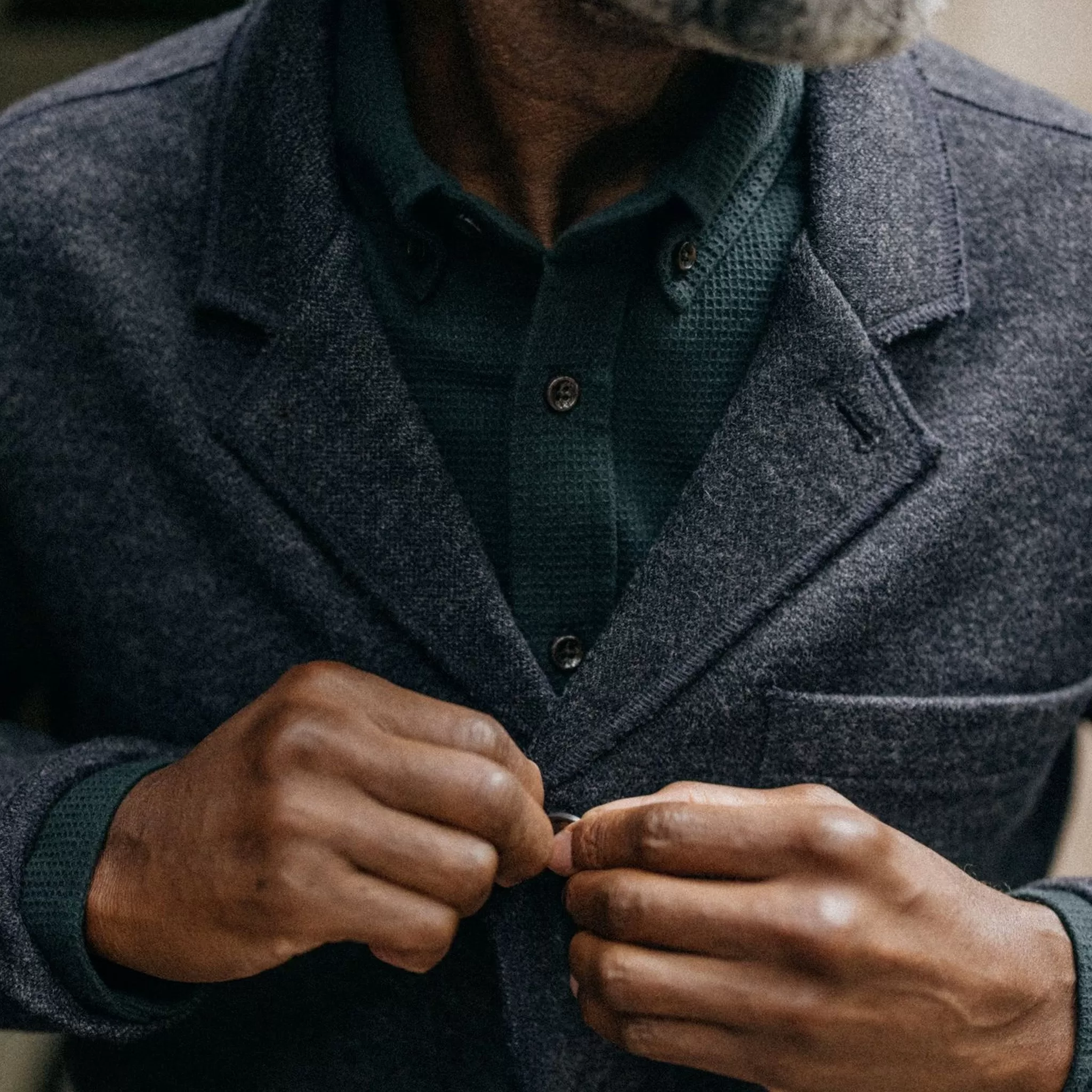 The Ridgewood Cardigan in Navy Birdseye Wool