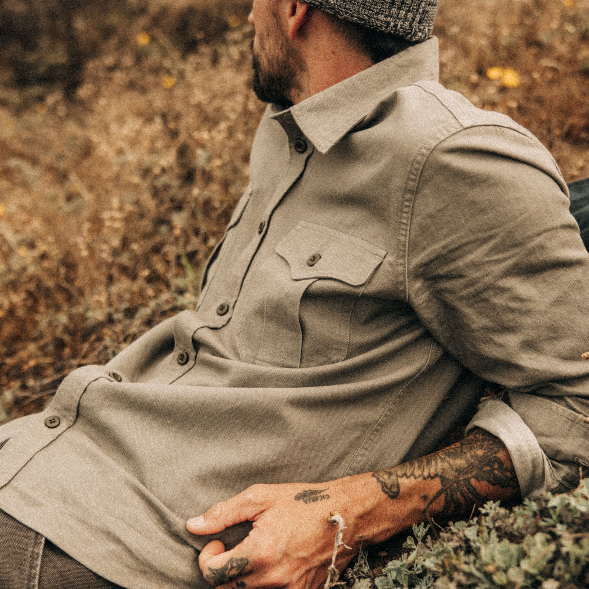 The Saddler Shirt in Smoked Olive Twill