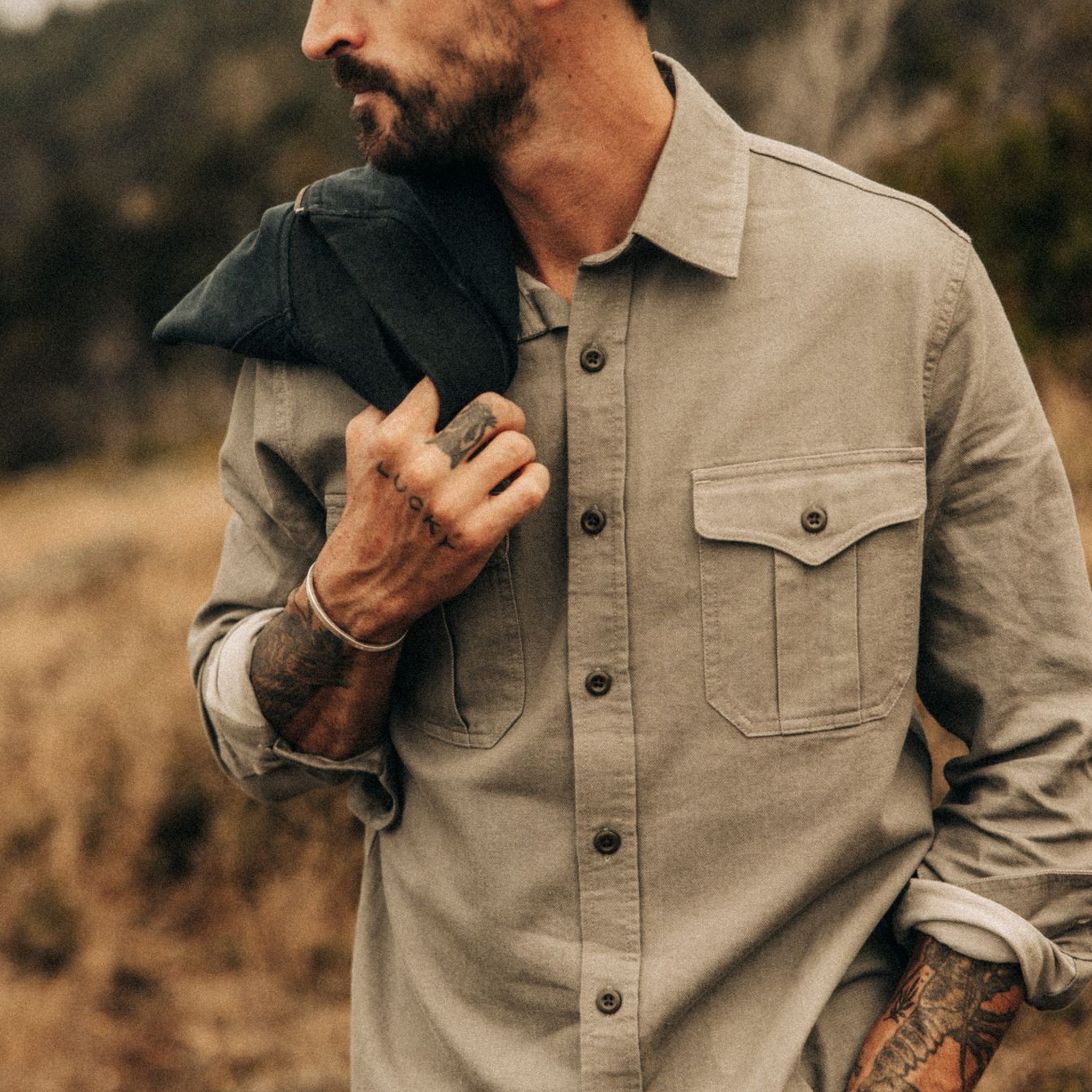 The Saddler Shirt in Smoked Olive Twill