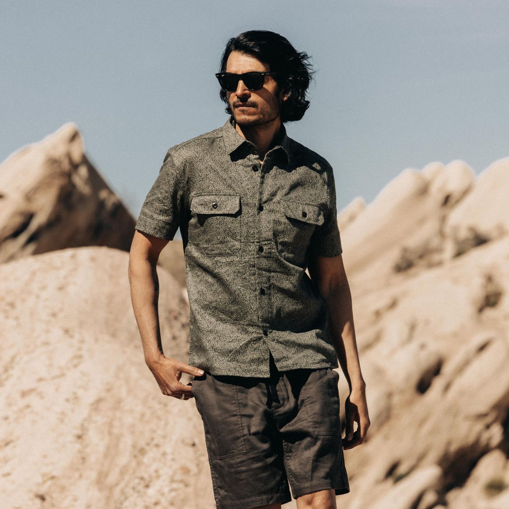 The Short Sleeve Officer Shirt in Static Camo Double Cloth