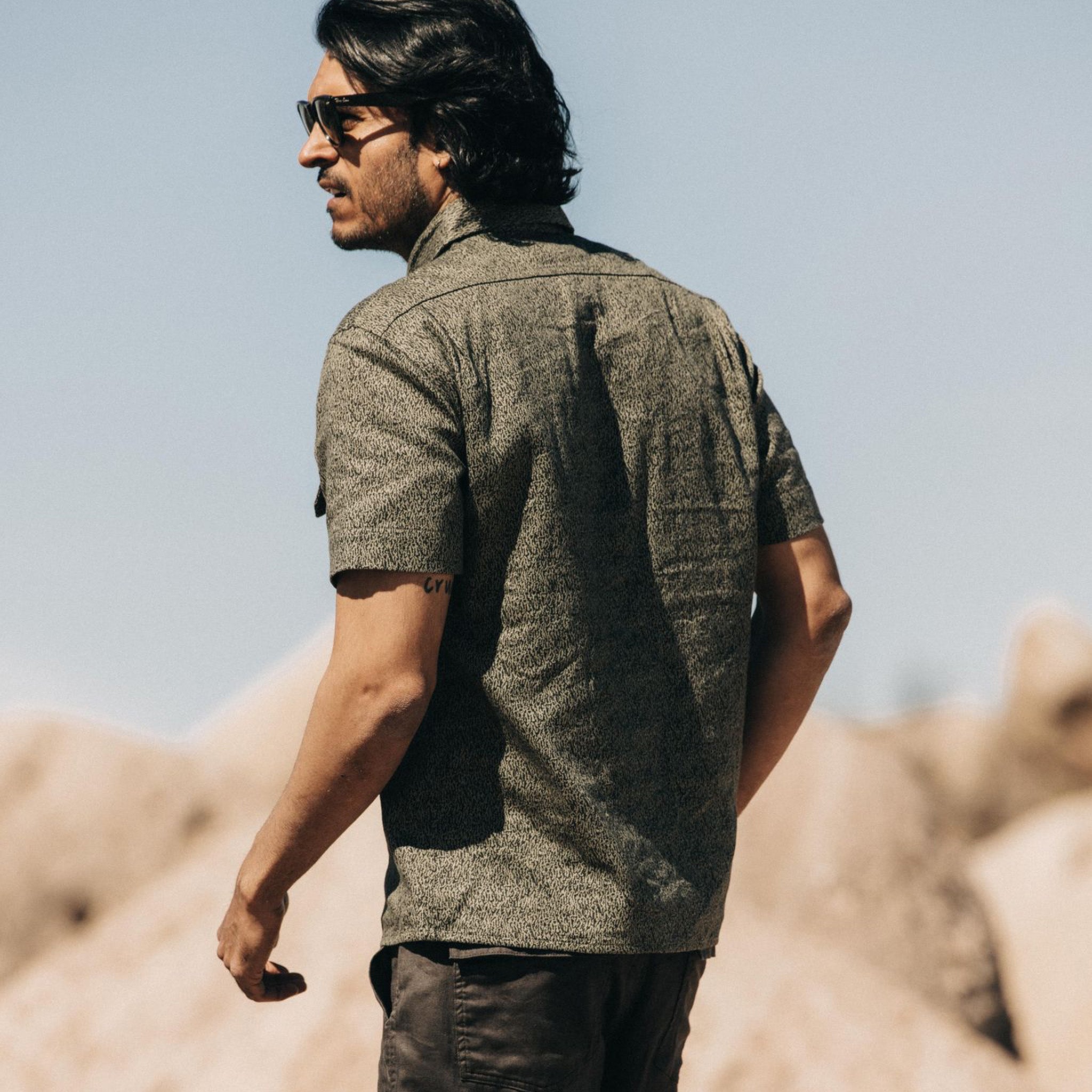 The Short Sleeve Officer Shirt in Static Camo Double Cloth