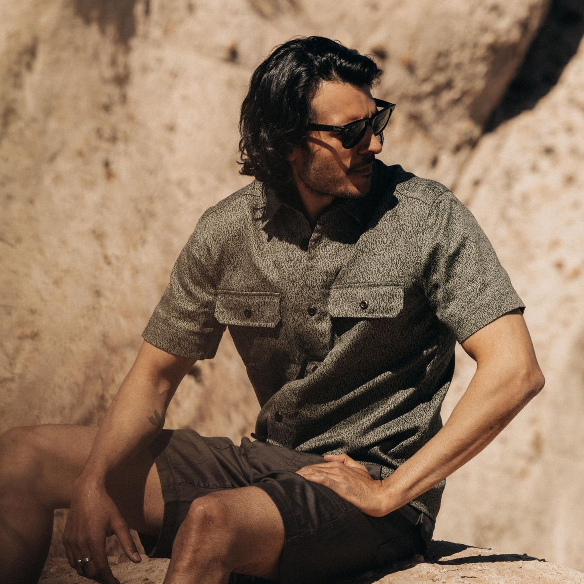 The Short Sleeve Officer Shirt in Static Camo Double Cloth