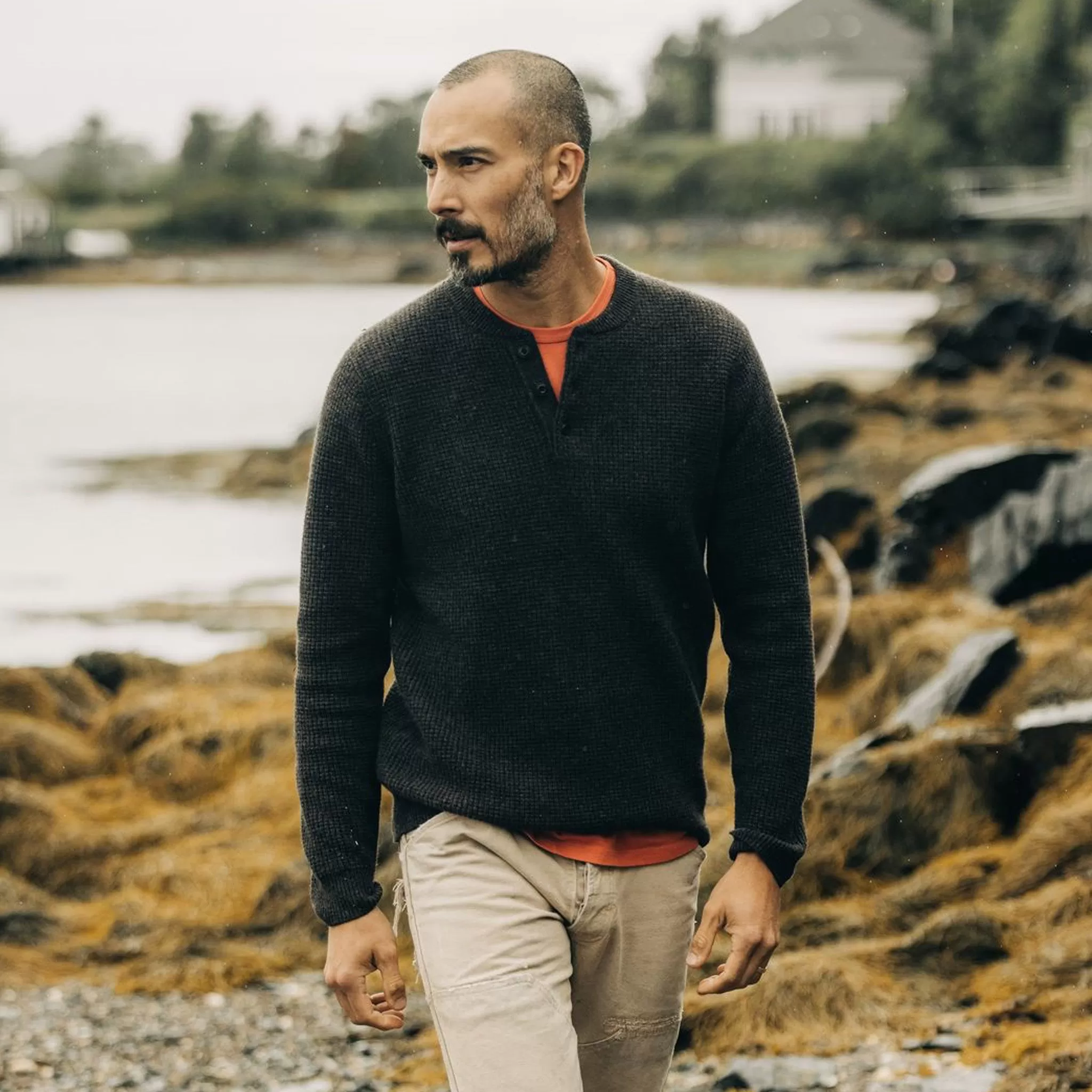 The Sidecountry Sweater in Coffee Heather Merino Waffle