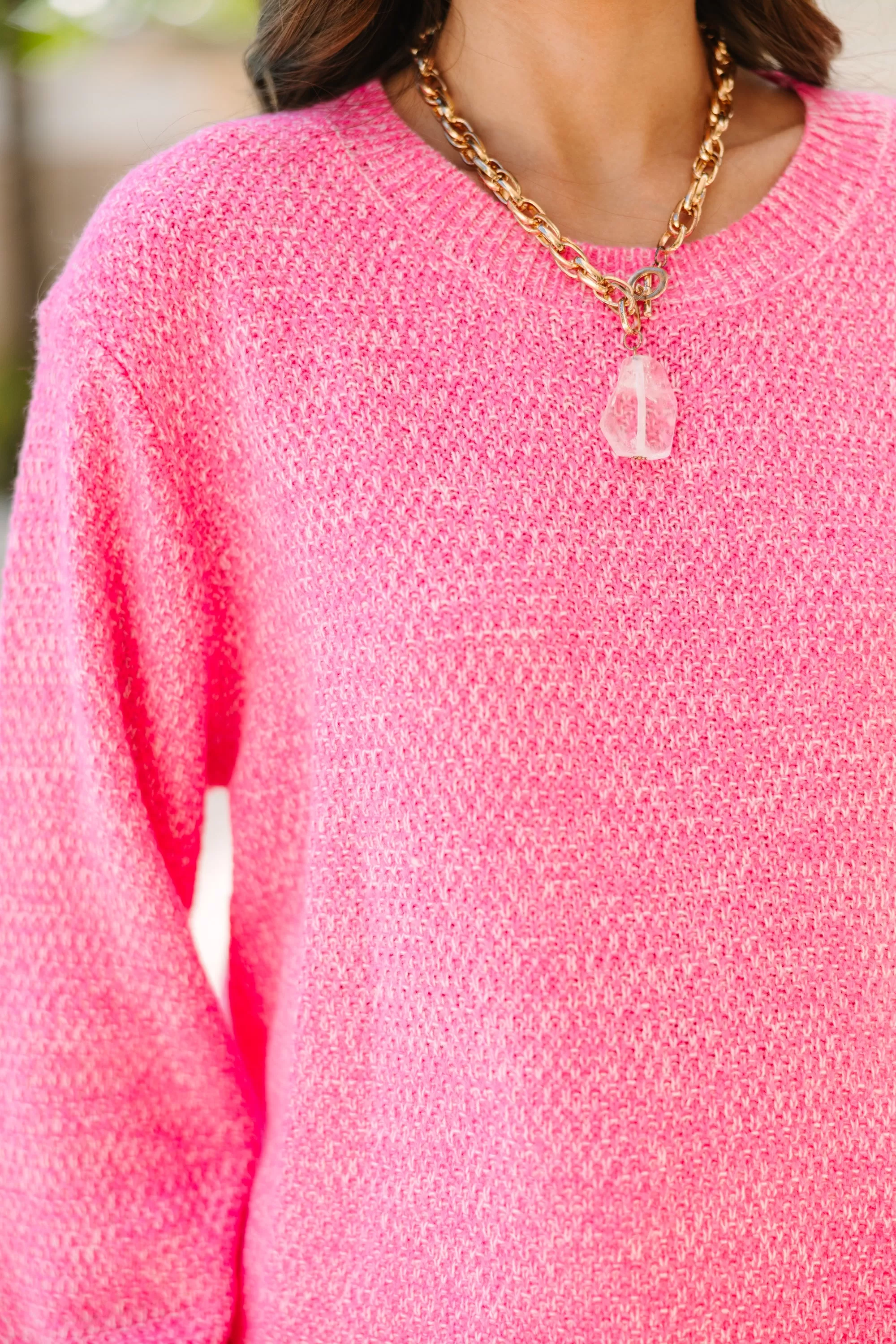 The Slouchy Neon Pink Bubble Sleeve Sweater