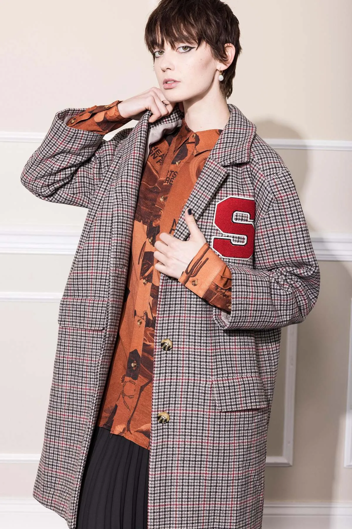 Ufo Wool Coat - Grey/Red Check