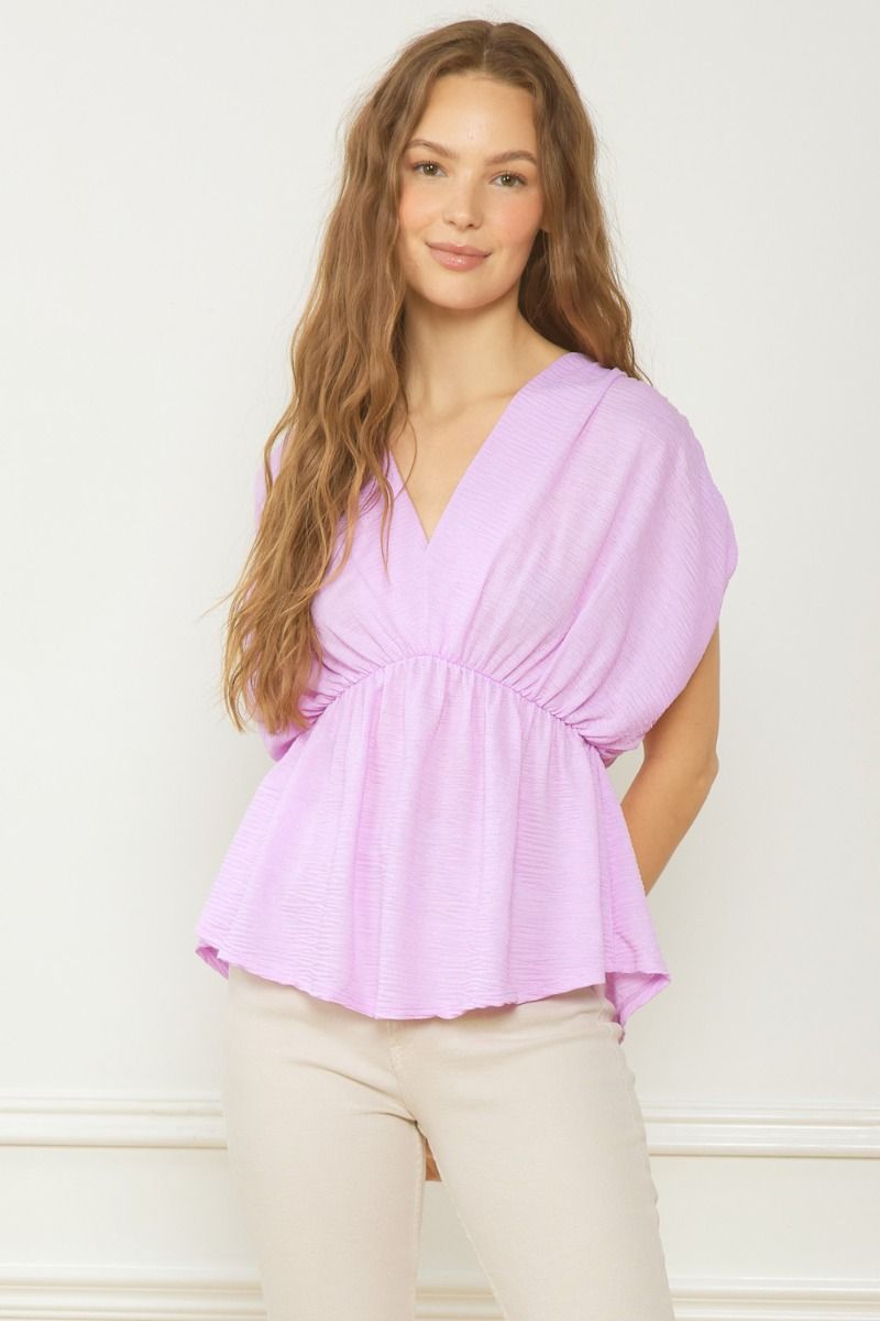 V-Neck Crinkle Top - Lilac