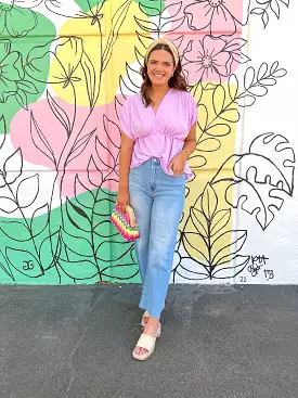 V-Neck Crinkle Top - Lilac