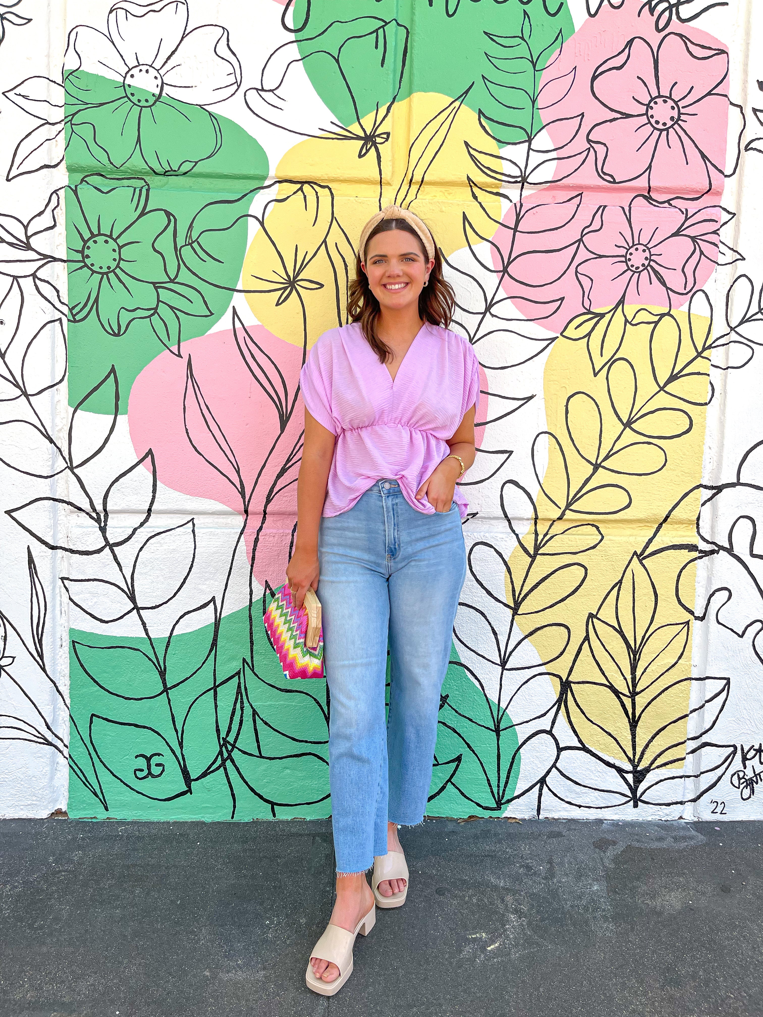 V-Neck Crinkle Top - Lilac