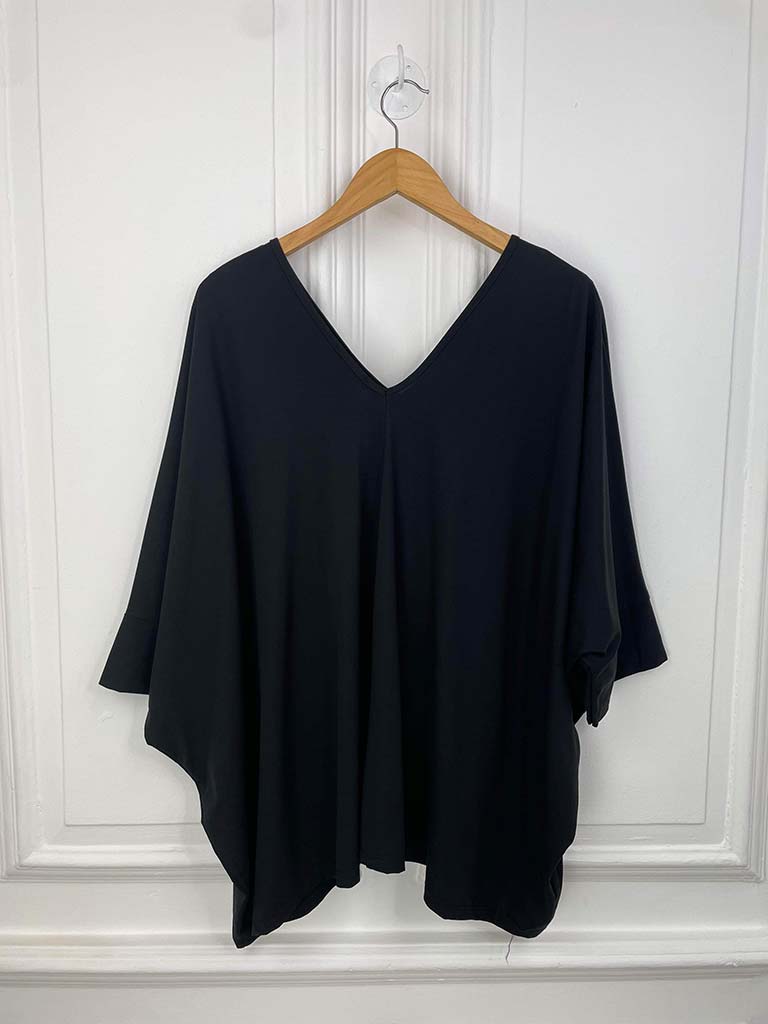 V-Neck Draped Boxy Top - Black