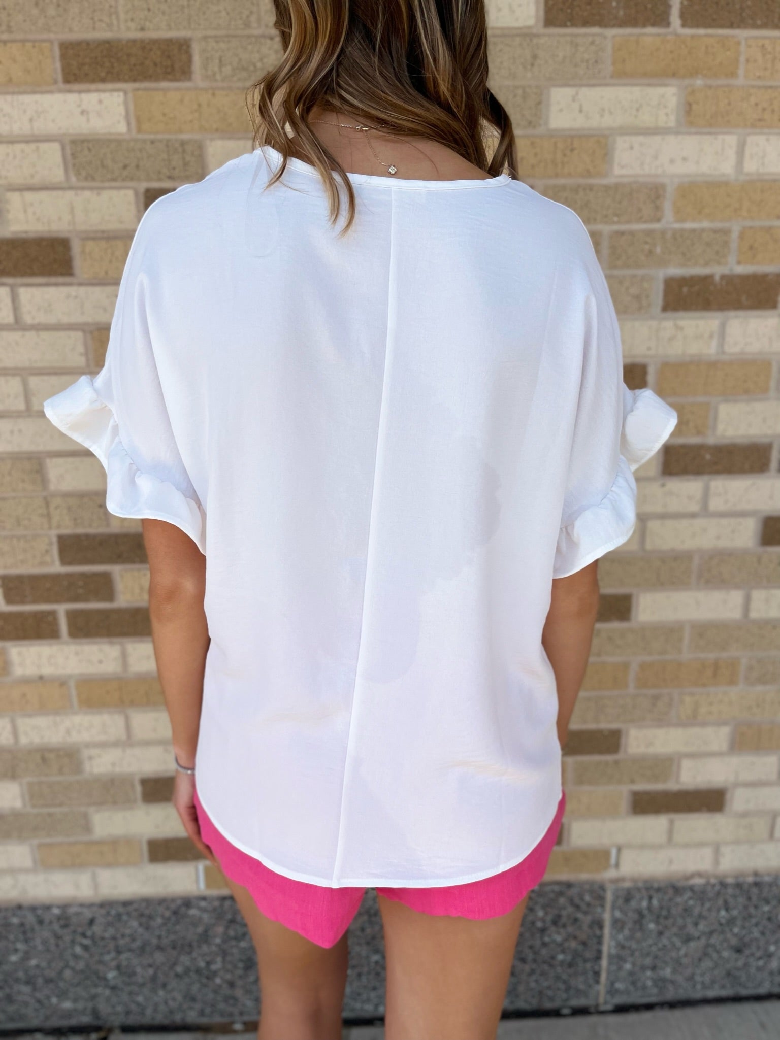 V-Neck Ruffle Sleeve Top- White