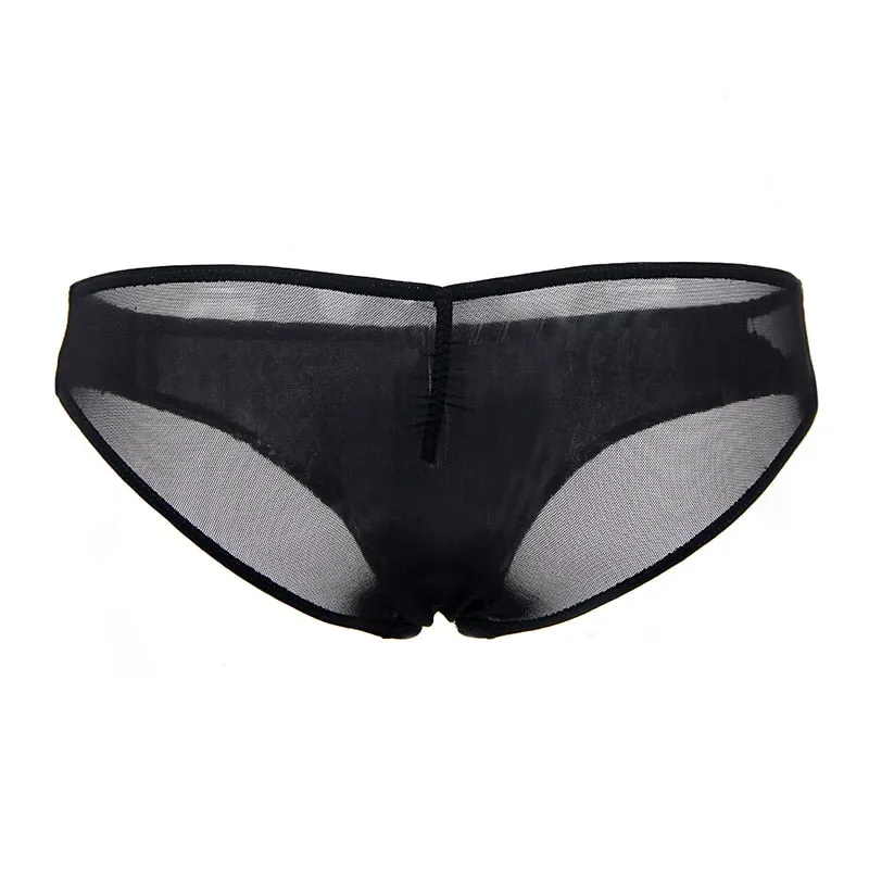 Women's Black Lace Leather Patchwork Low Waist Zipper Panties