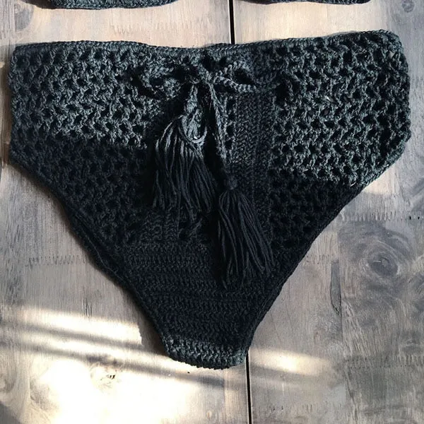 Women's Sexy Hollow Out Bandage High Waist Swimwear Crochet Panties