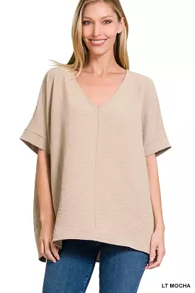 Woven Airflow V-Neck Dolman Short Sleeve Top