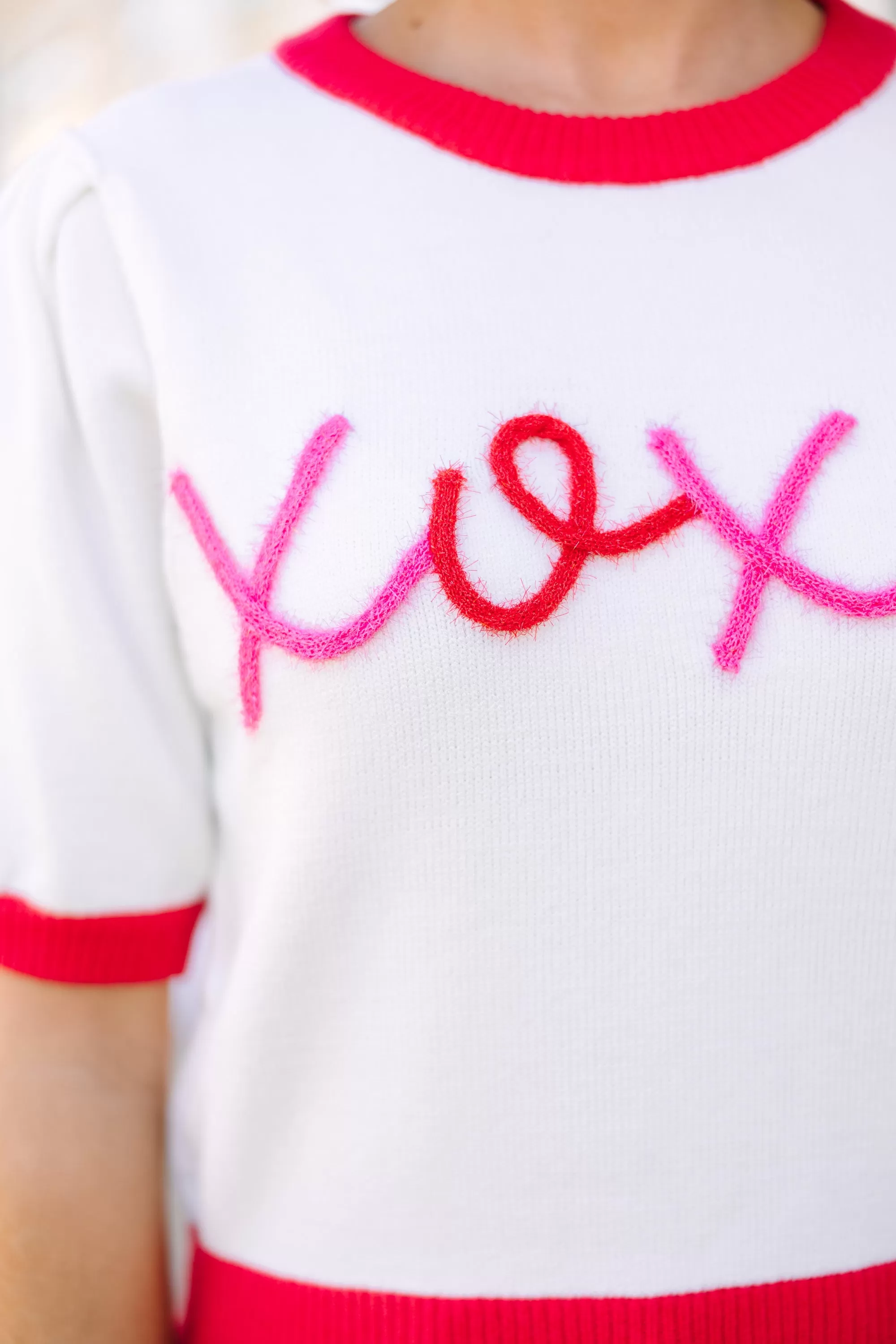 XOXO White Script Sweater